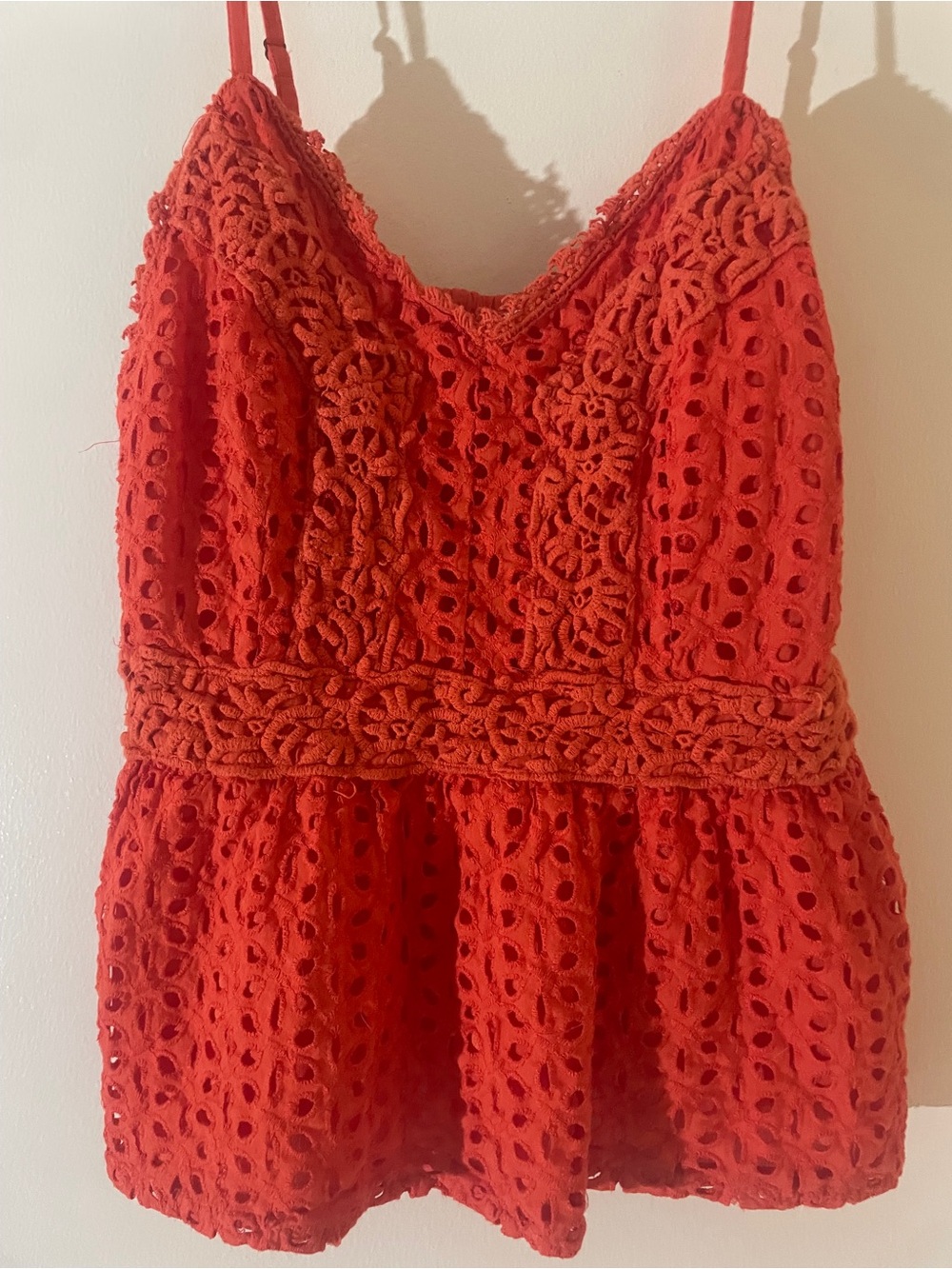 Japna Orange Eyelet Crochet Peplum Cami Tank | Large | 100% Cotton - Picture 10 of 15
